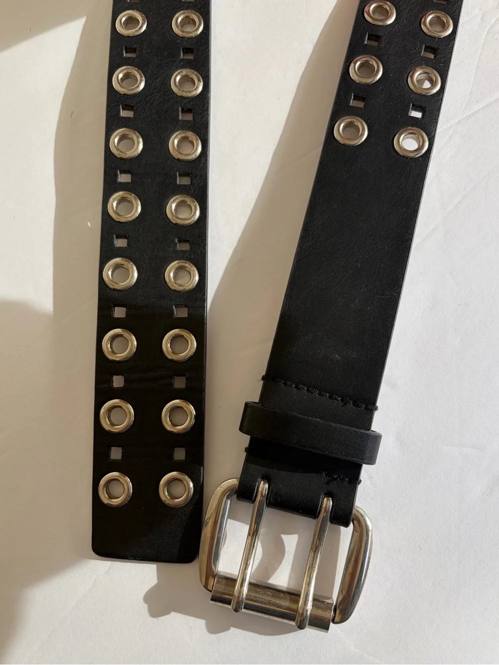 Steve Madden Fashion Double Grommet Belt Unisex Black Silver Punk Goth Rocker